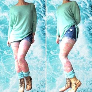 Psychedelic Pastel Goth Seafoam Green Sweater, Leggings, and Socks Bundle